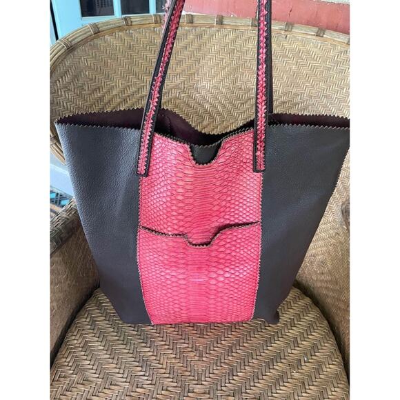 Carlos Falchi brown leather pink medium tote bag - Picture 1 of 9